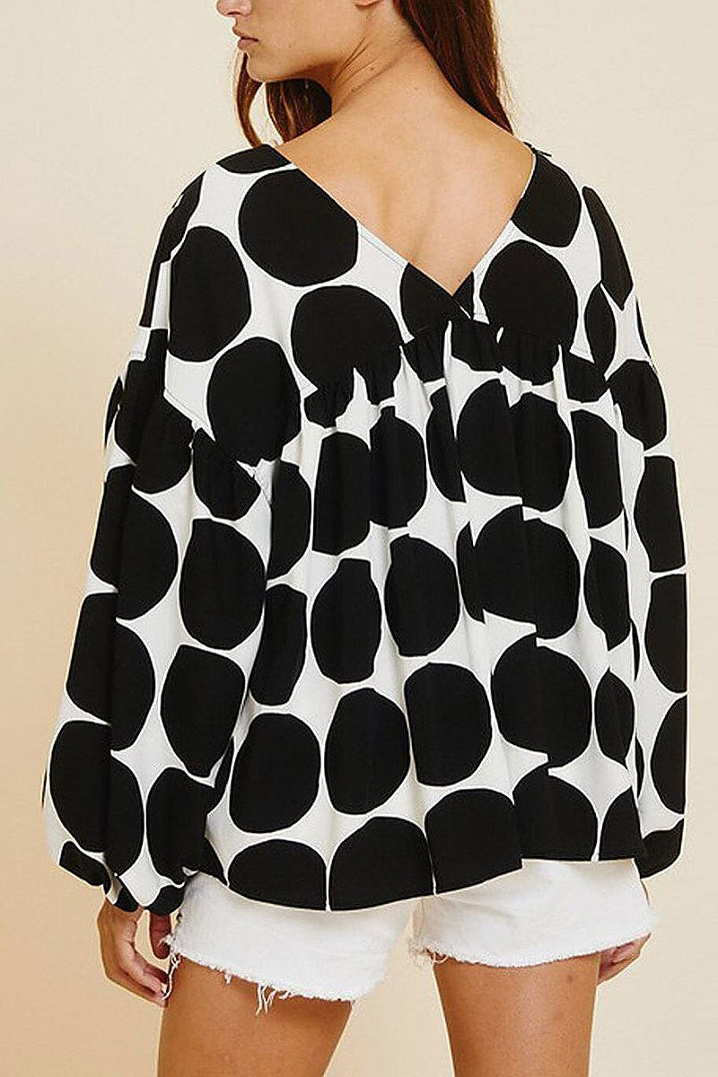 Long sleeve v-neck tunic printed blouse top (EFWT7124)