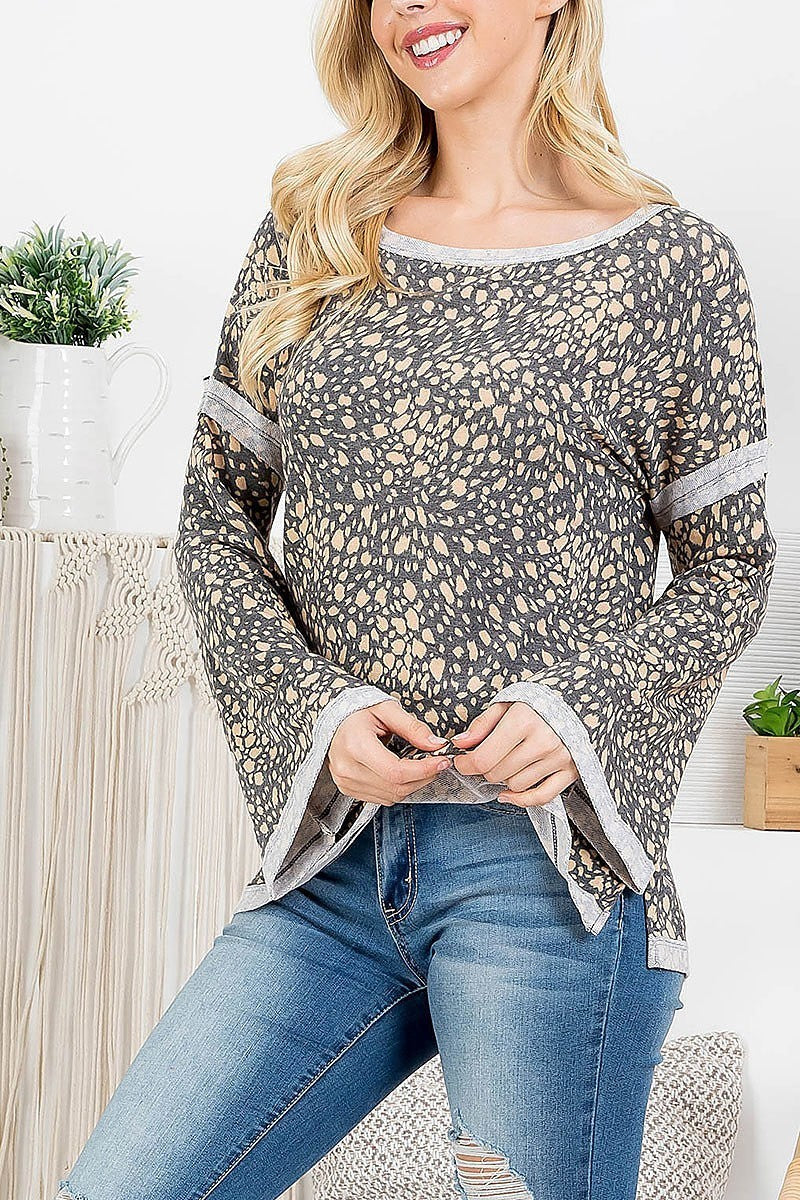 Seam out detial animal print tunic top (EF2928)