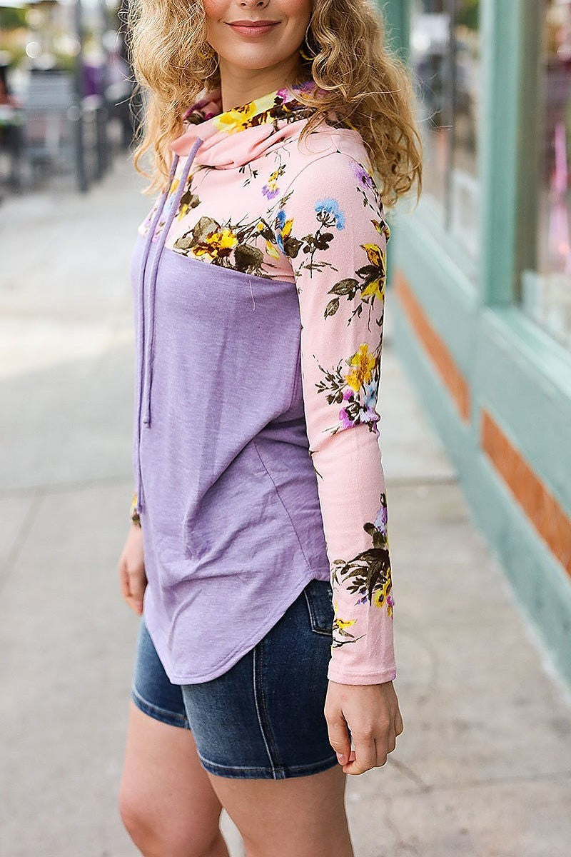 Floral purple color block top (ETBM4916)