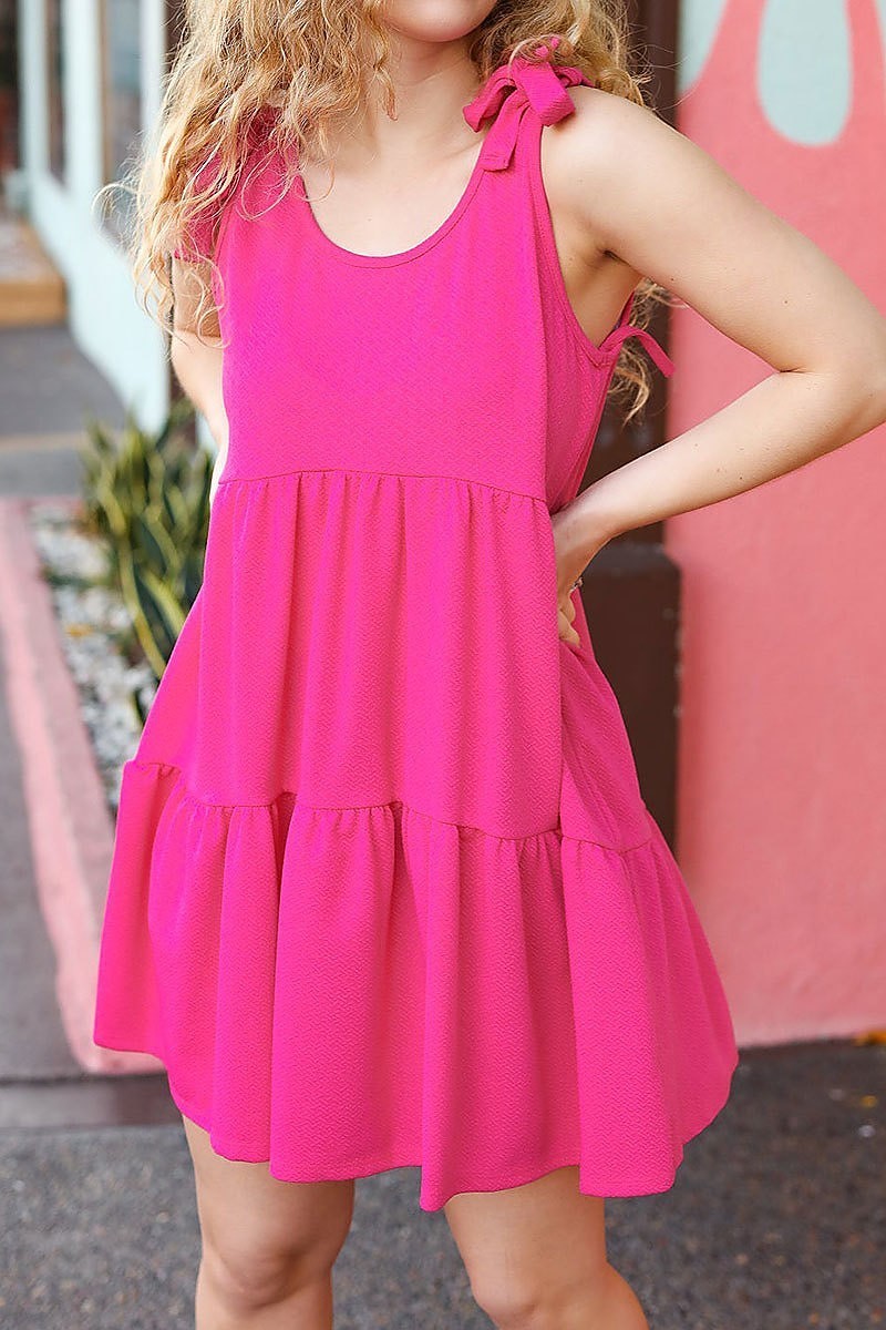 Tie knot shoulder tiered dress (ETBM4596)