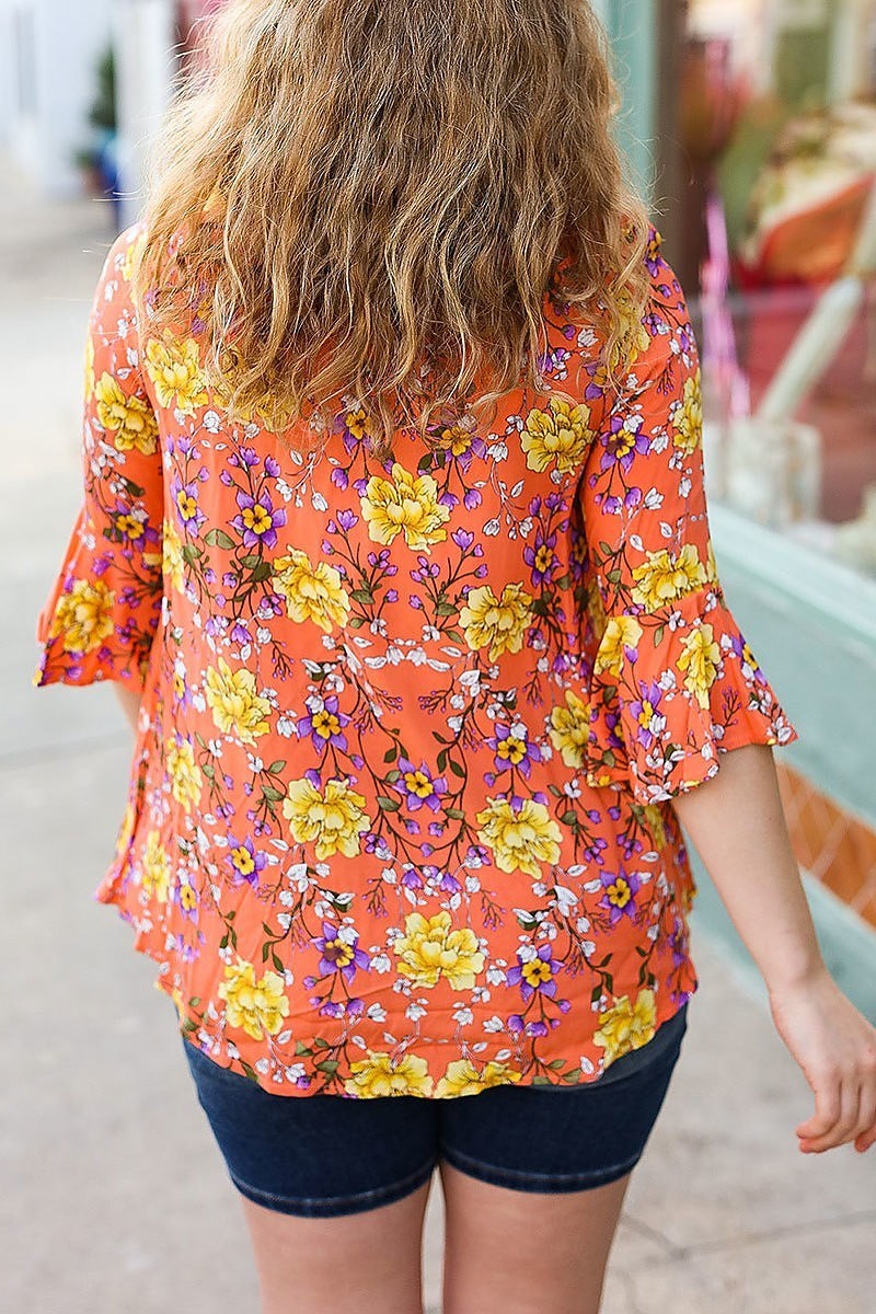 Floral print bell sleeve top (ETBM4940)