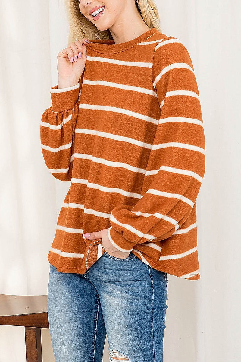 Striped long sleeved round neck swing top (EF2990)