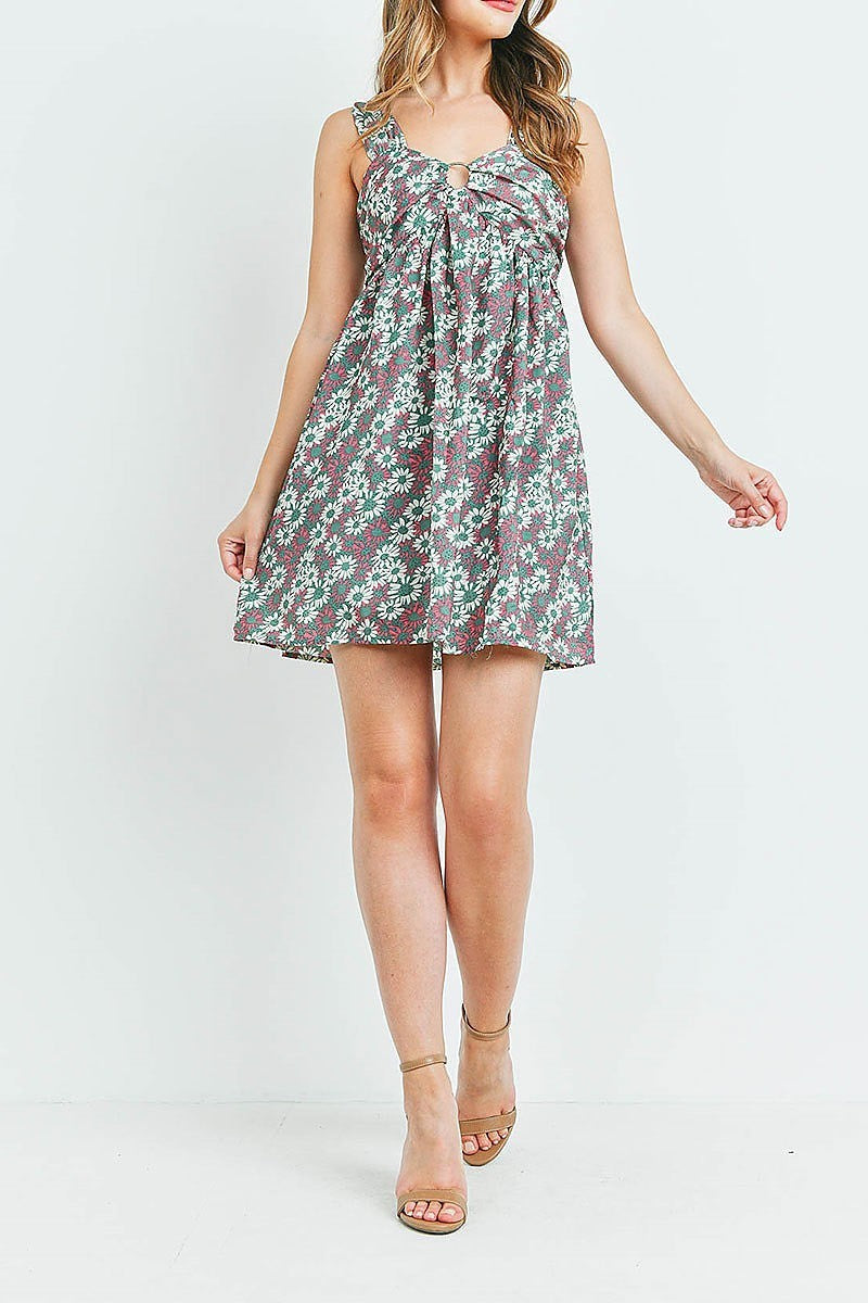 O ring detail floral print baby doll dress (DED6152)