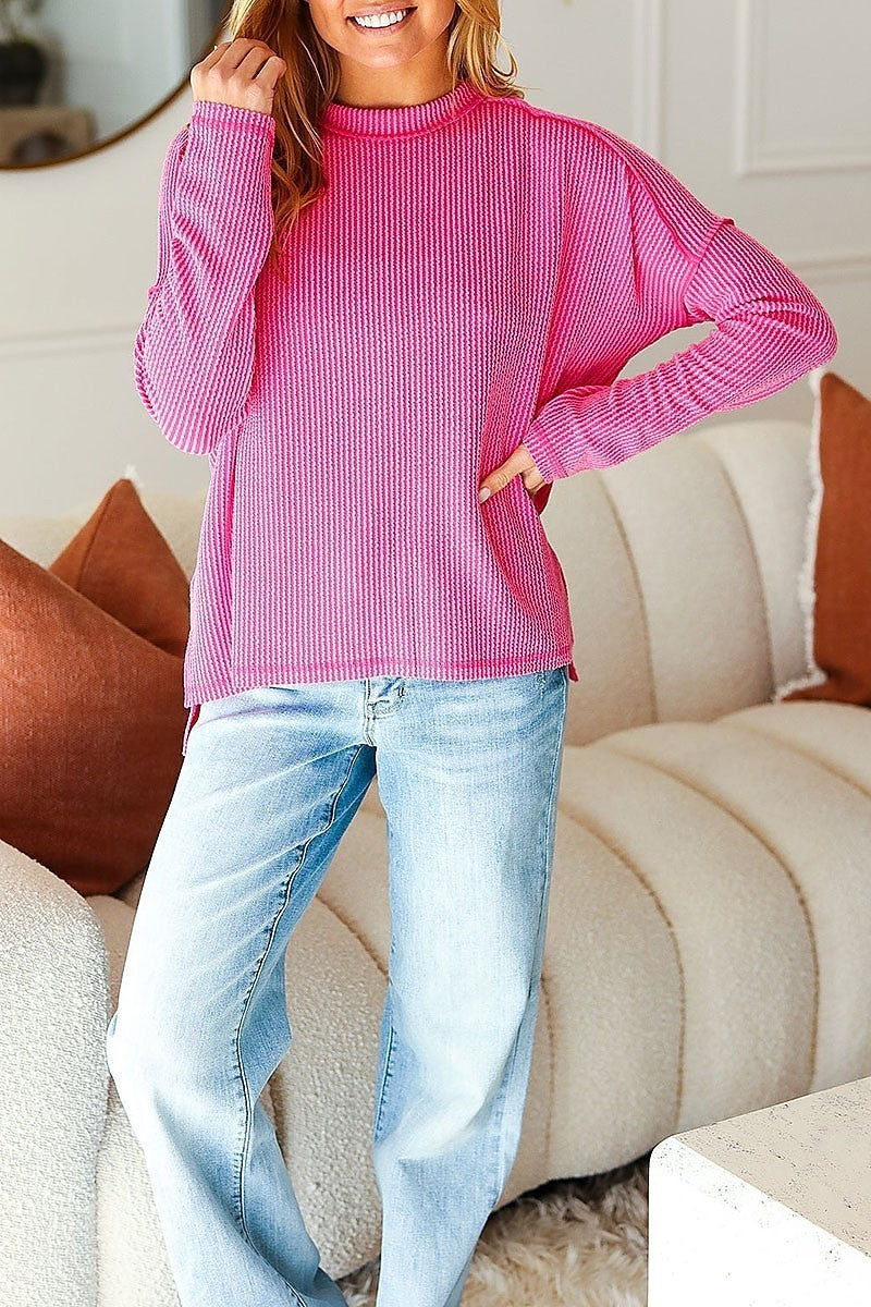 Mineral wash rib pullover top (ETBM5831)