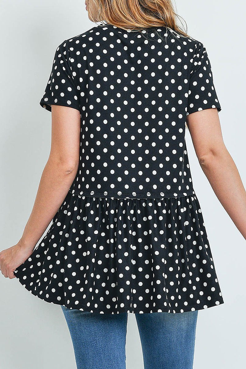 Polka dots ruffled hem top (ED9027-1)