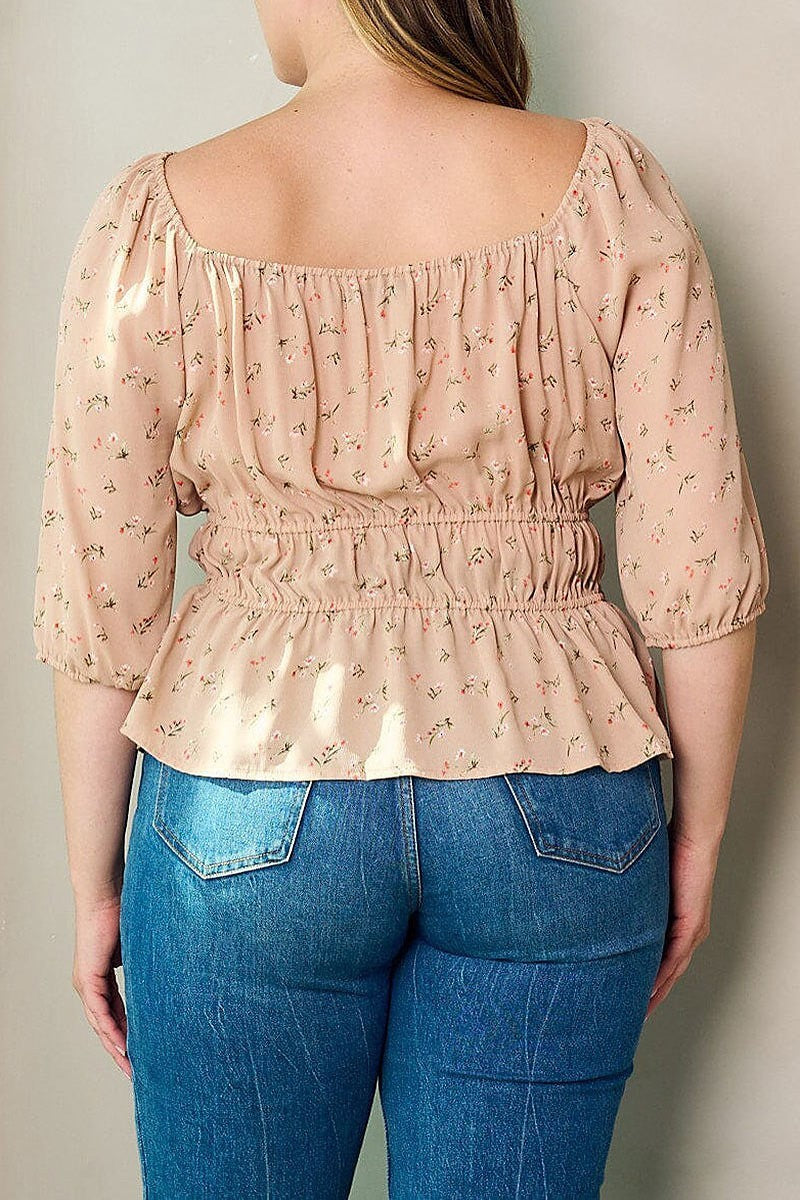 Quarter sleeve floral peplum blouse top (EFWT2942)