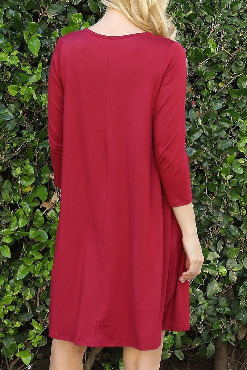 Solid quarter sleeve round neck dress (DED8892-2)