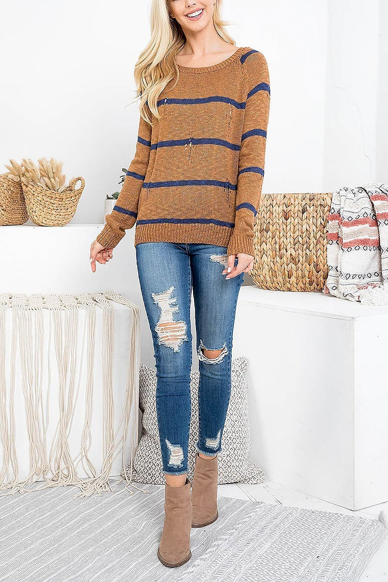 Distressed detail stripe sweater (DGS5362)