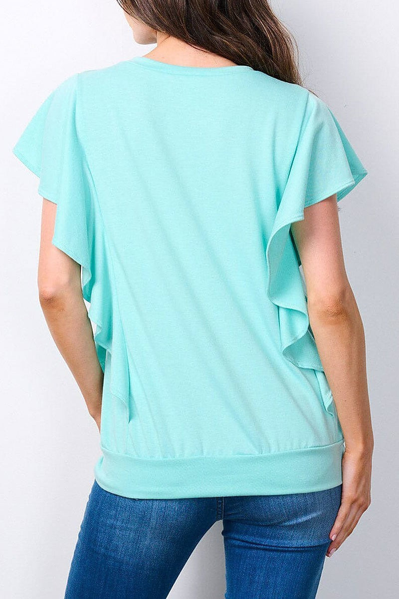 Short sleeve ruffle detailed top (EFWT7522)