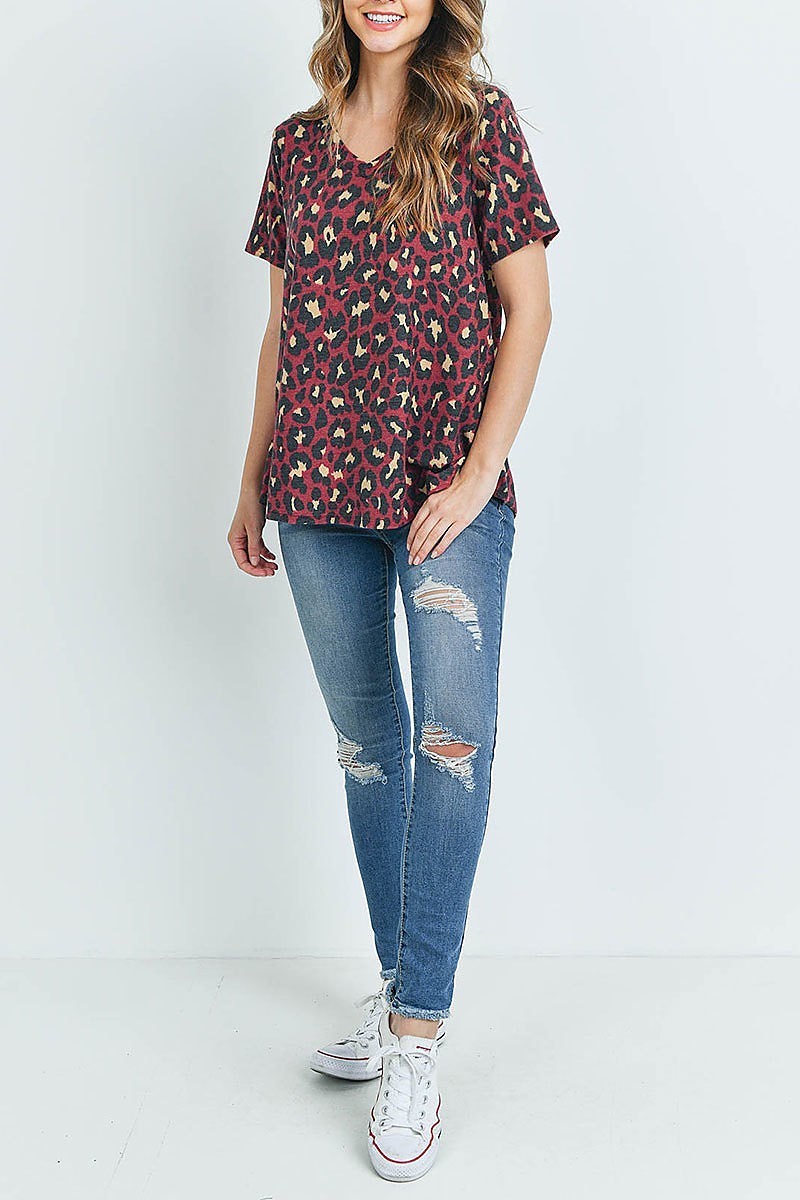 V neck animal print loose fit top (ED8622)