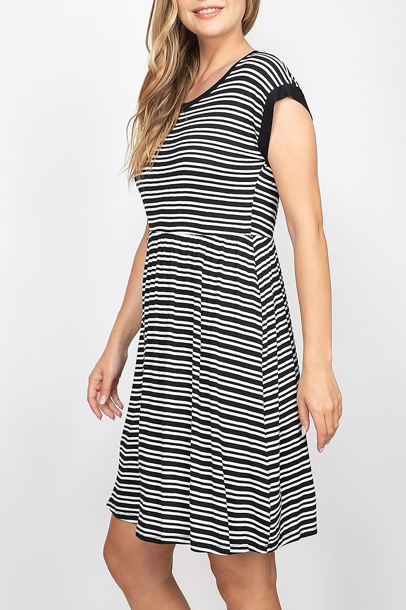 Round neck stripe tunic dress (DED6745)