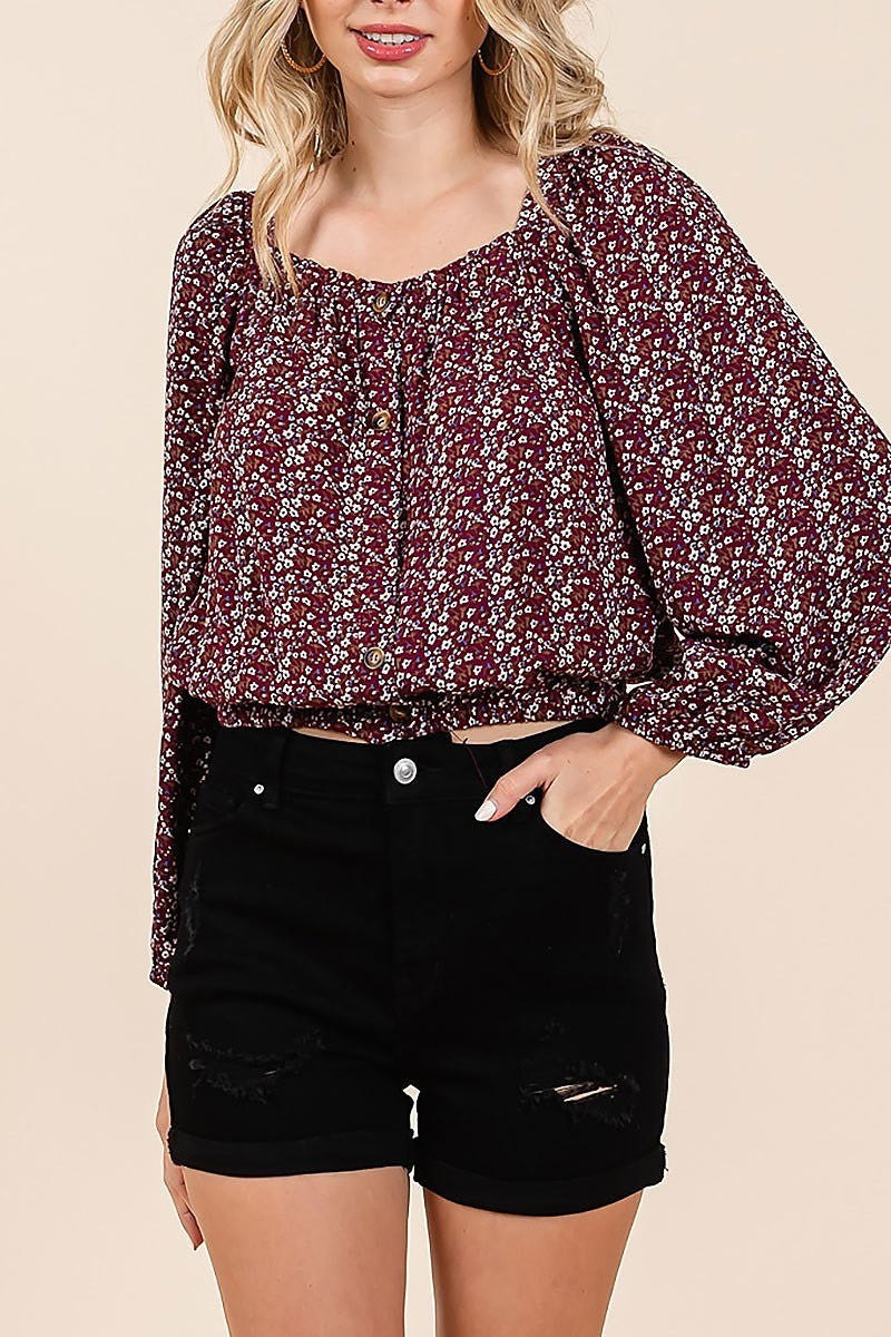 Puff sleeve button front top (EDH2274)