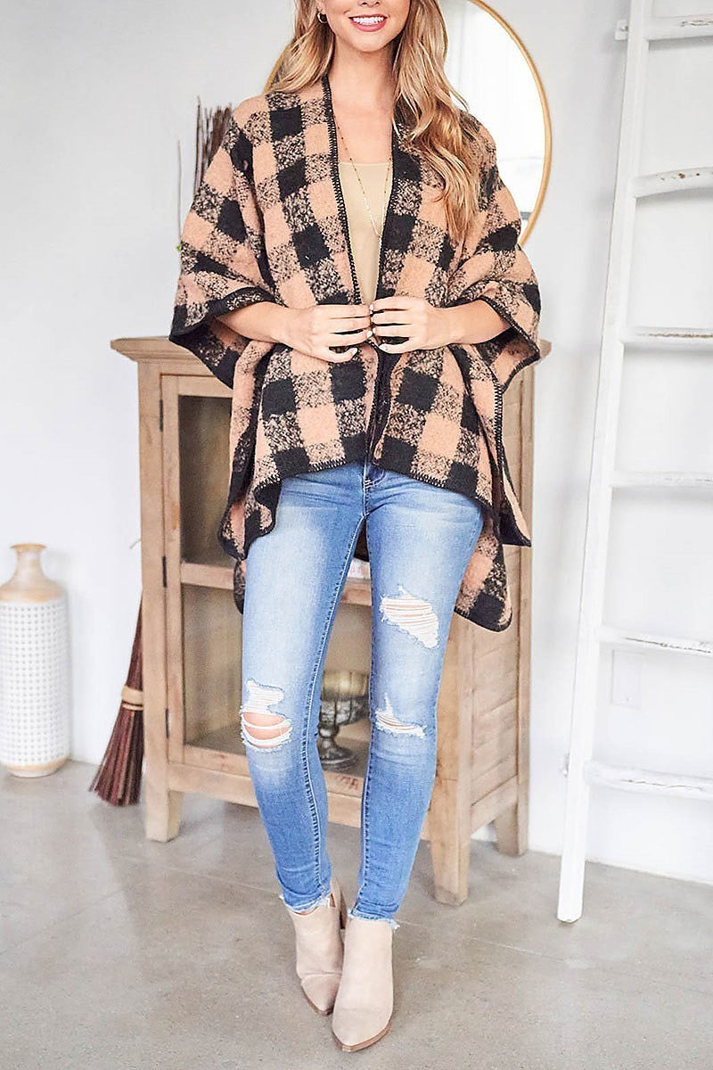 Plaid kimono poncho (DGS5597)