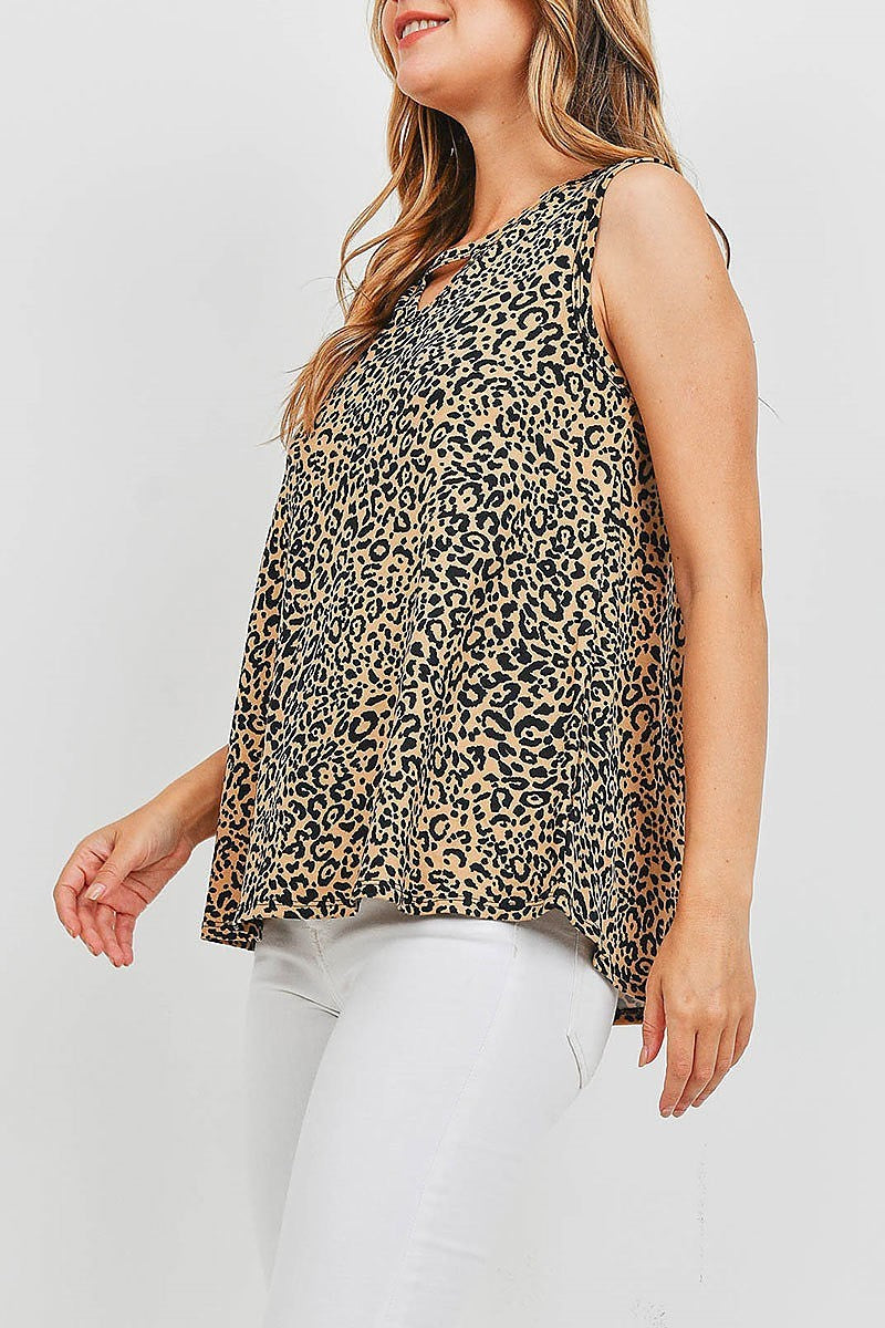 Leopard print keyhole sleeveless top (EF1012)