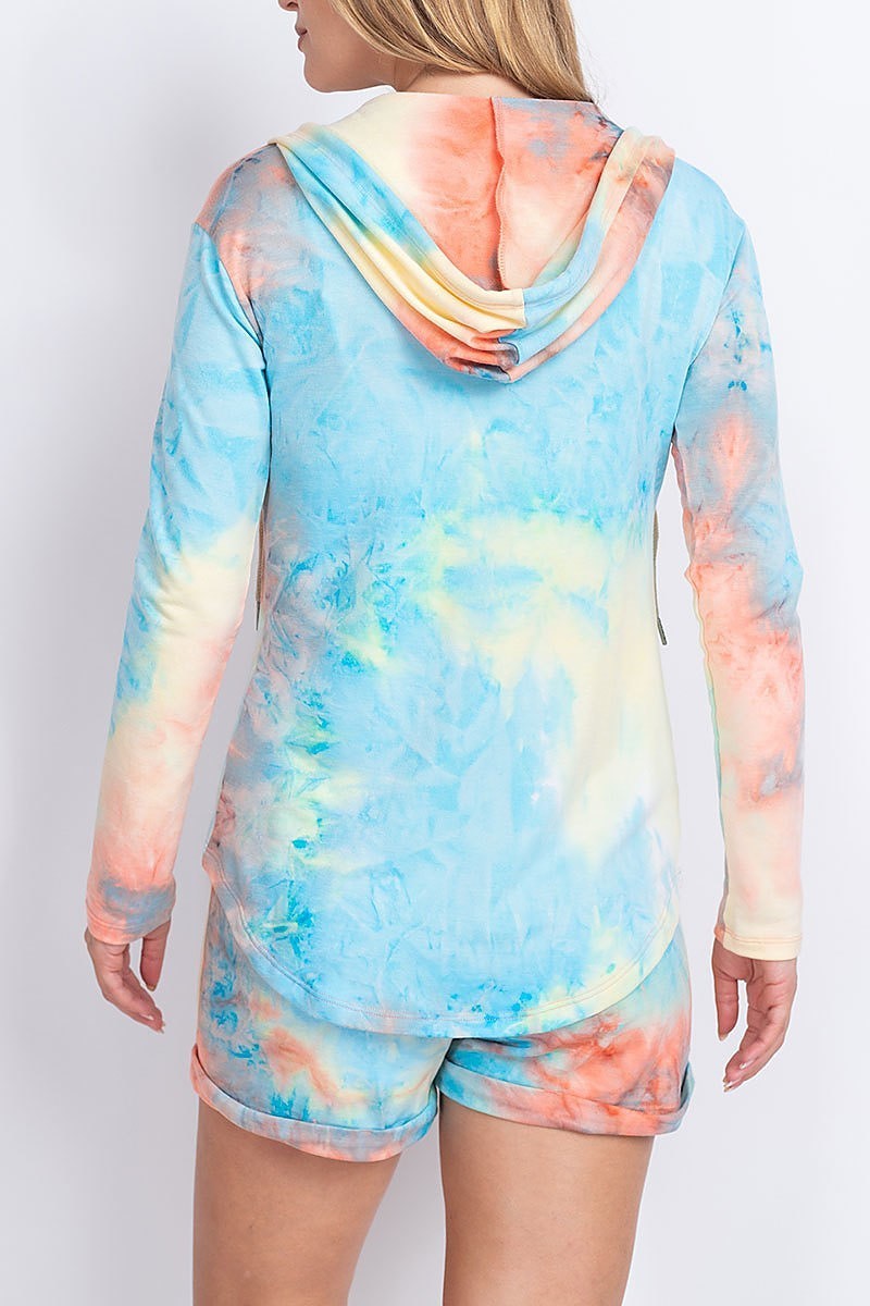 Pocket detail hoodie tie dye jacket and short set (EF1924)