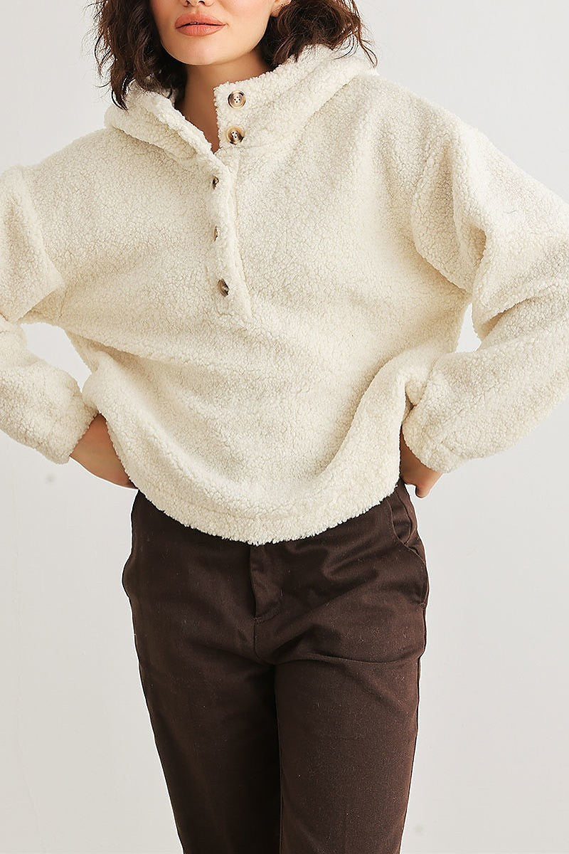 Teddy knit button up pocket detail hooded sweater (TED2022)