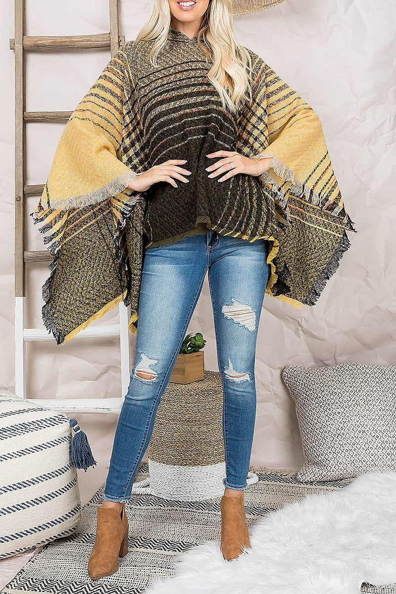 Two tone hooded poncho (DGS5468)