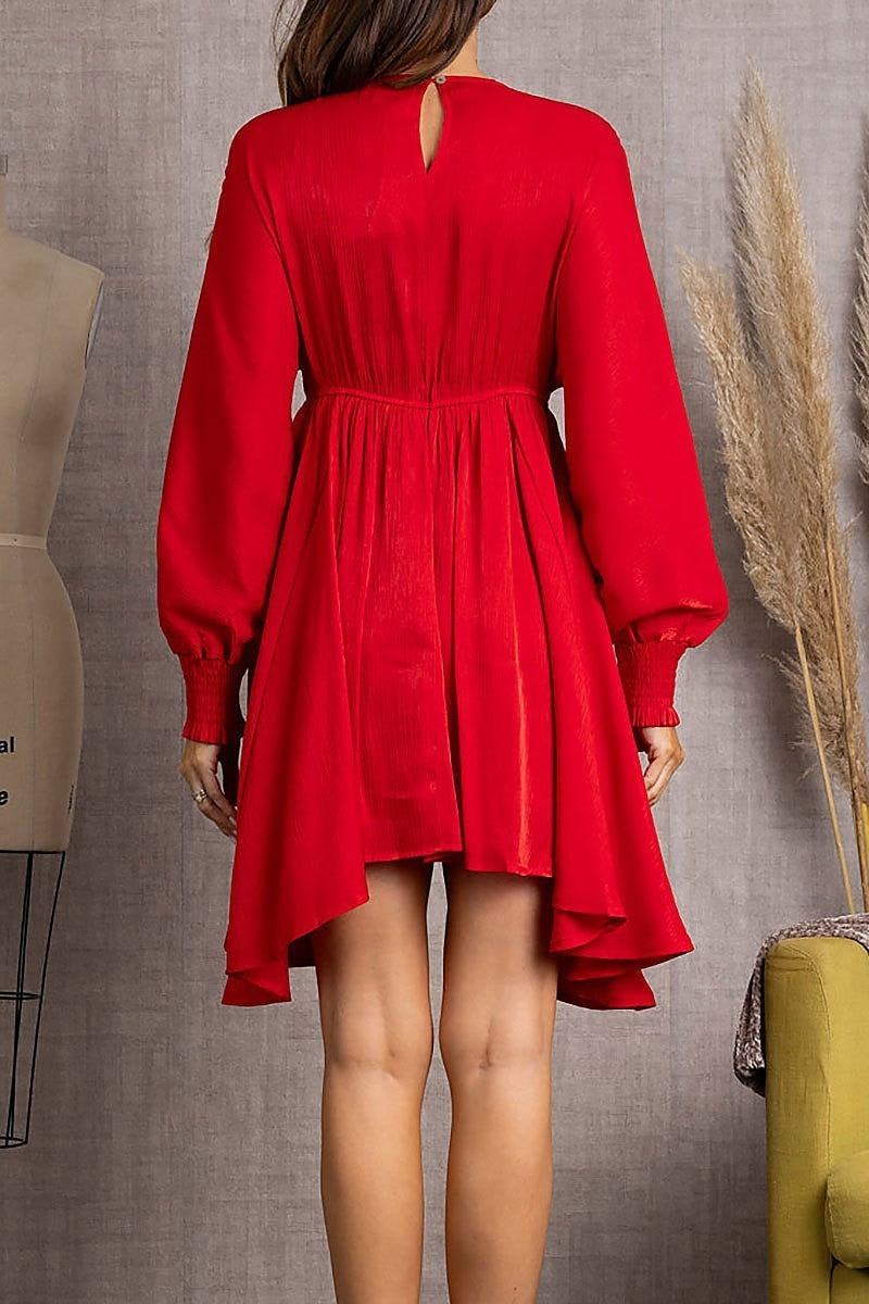 V-neck long sleeves midi dress (EDSW3757)