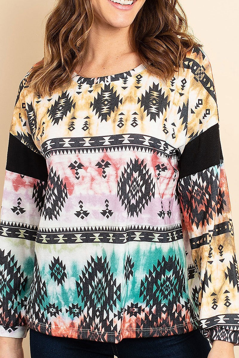 Color block aztec tribal print top (ED8018)