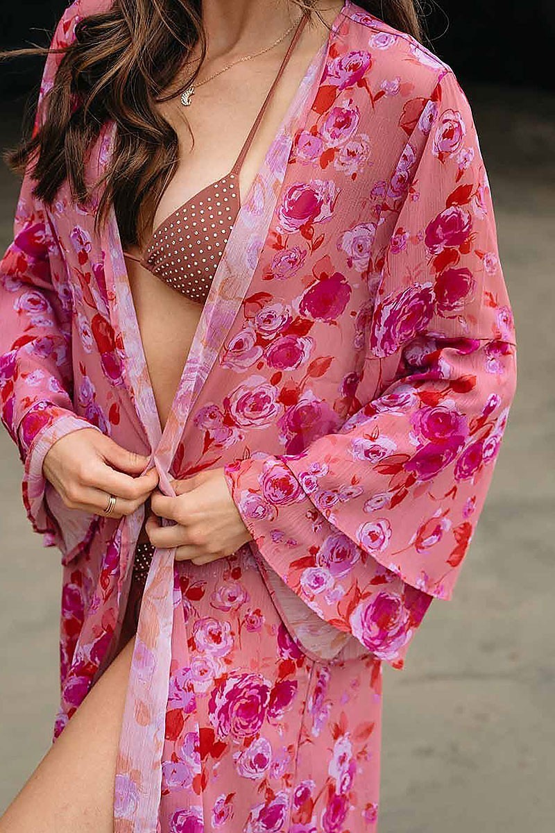 Ruffle sleeve open front floral kimono (EGWT1046)