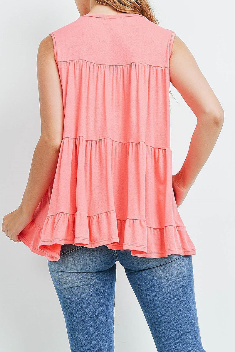 Tiered ruffle solid tank top (ED9878)