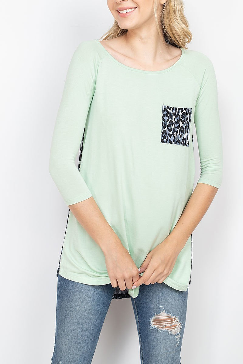 Animal print pocket color block top (EF1804)