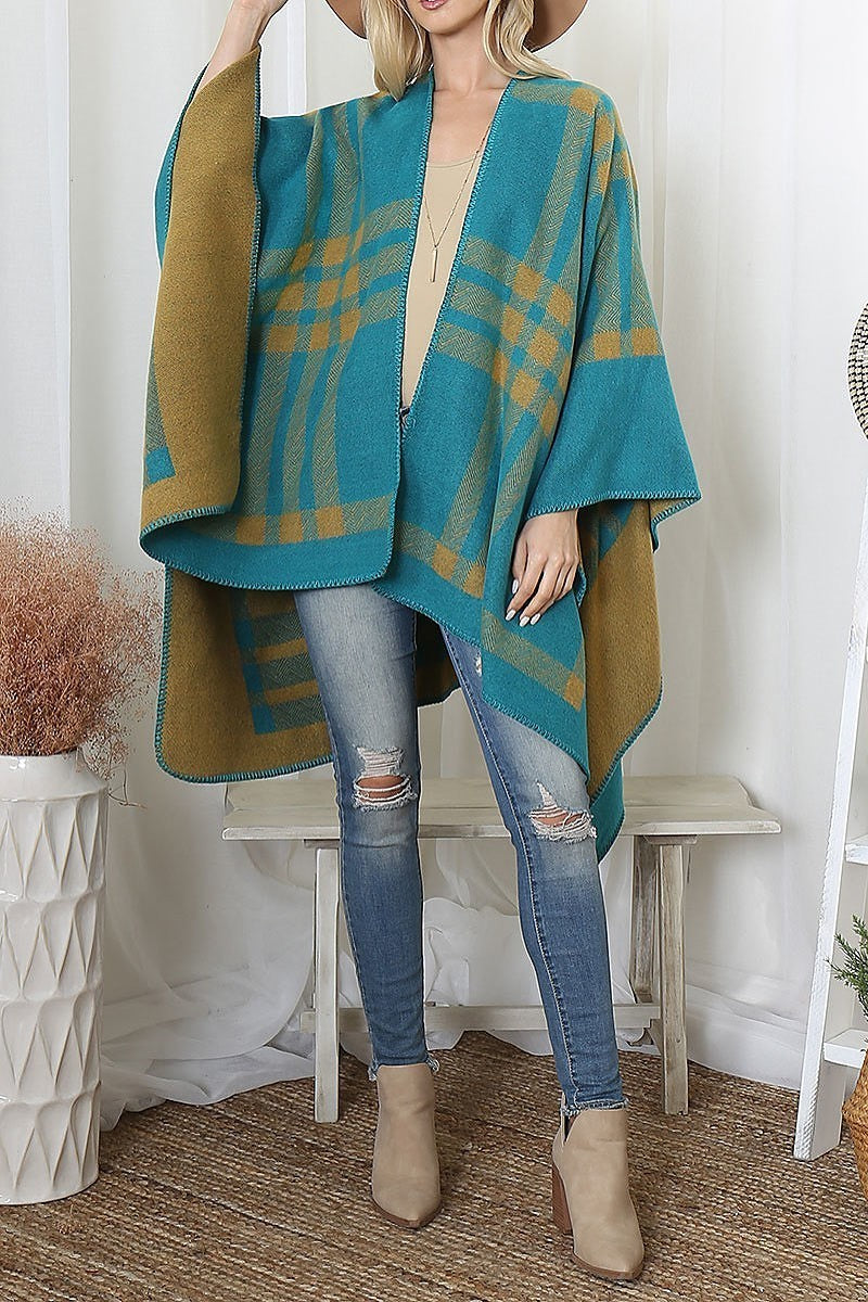 Plaid knit warmer open front kimono (DGS6095)