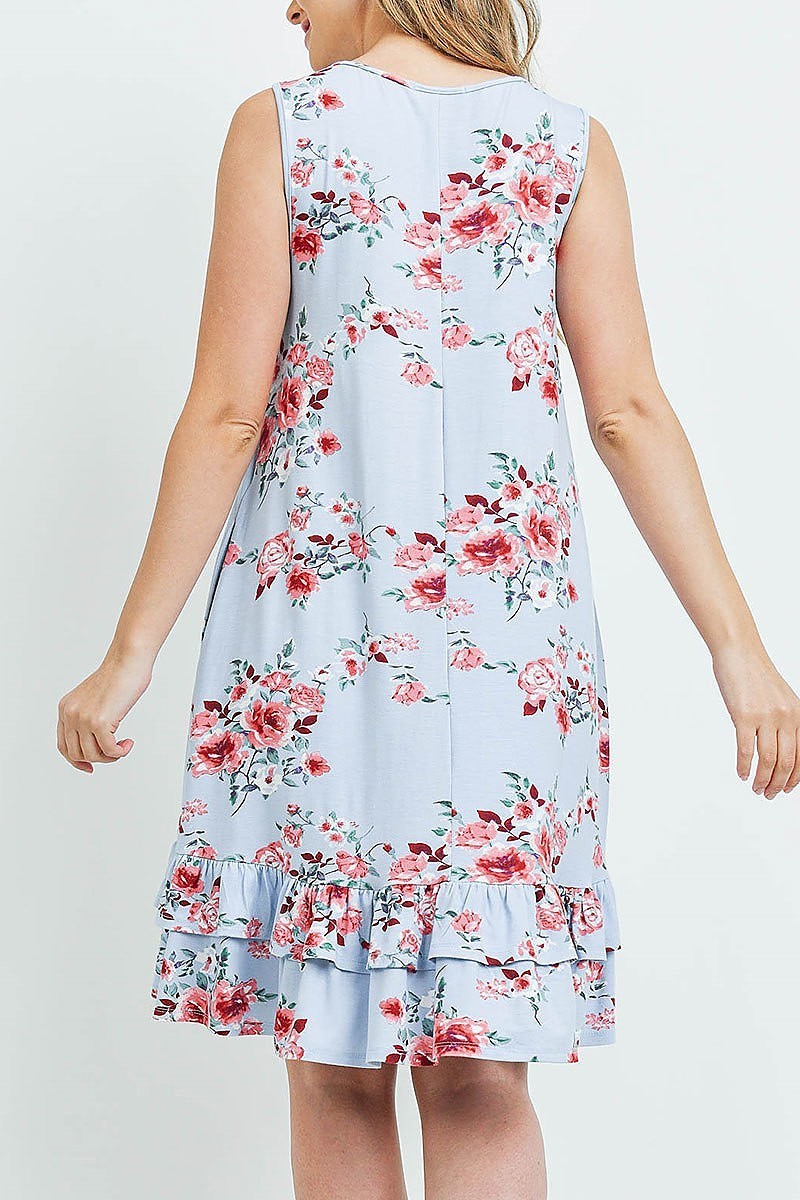 Sleeveless ruffle hem floral print pocket dress (DED6391)