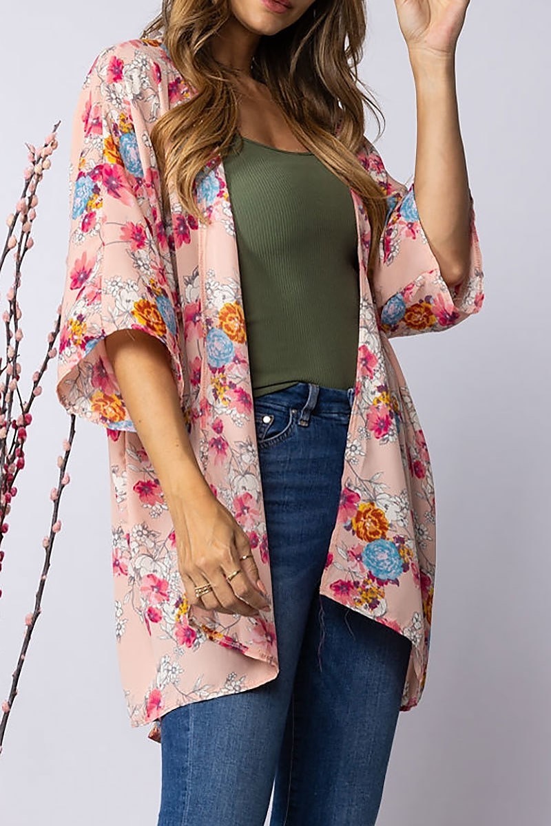 Floral print open kimono cardigan (EDSW2986)