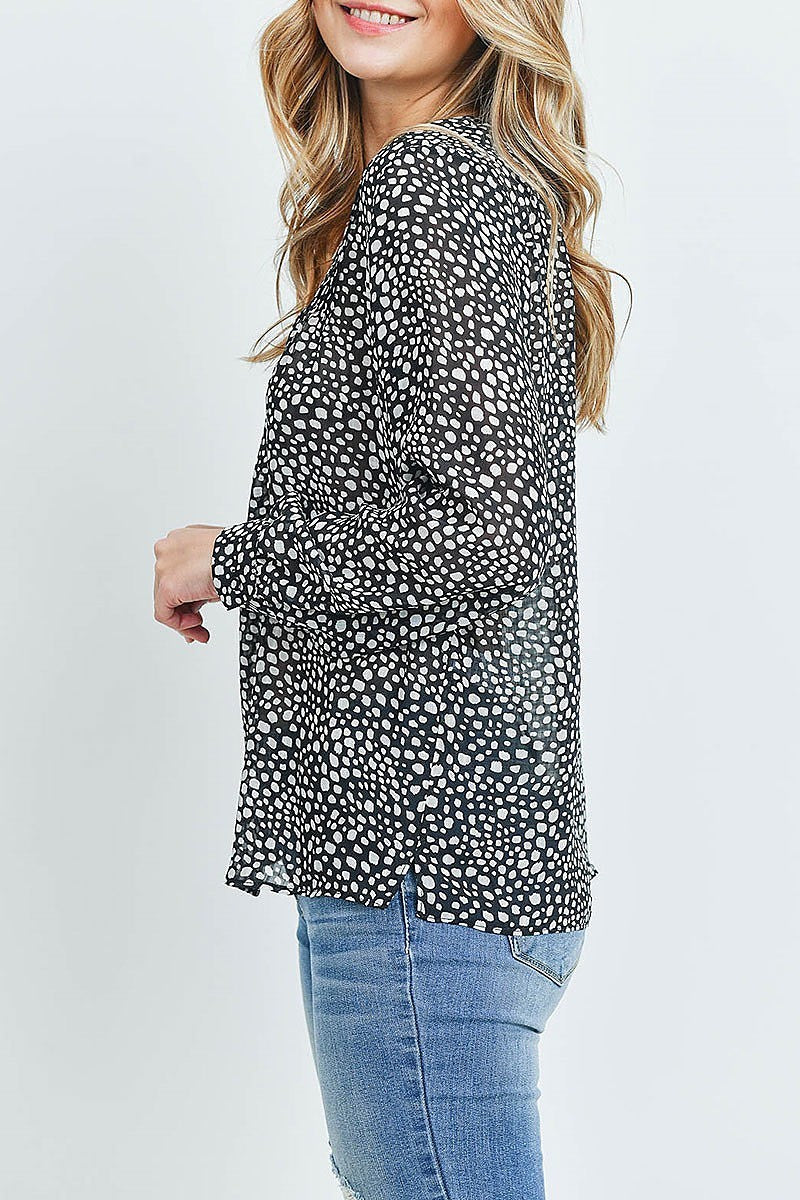 V neck animal print loose fit top (ED8673)