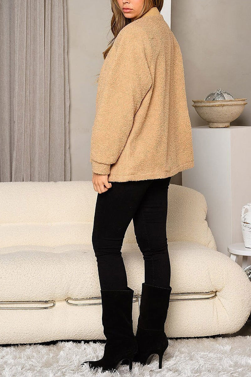 Long sleeve teddy fleece button down cardigan (EDWT8386)