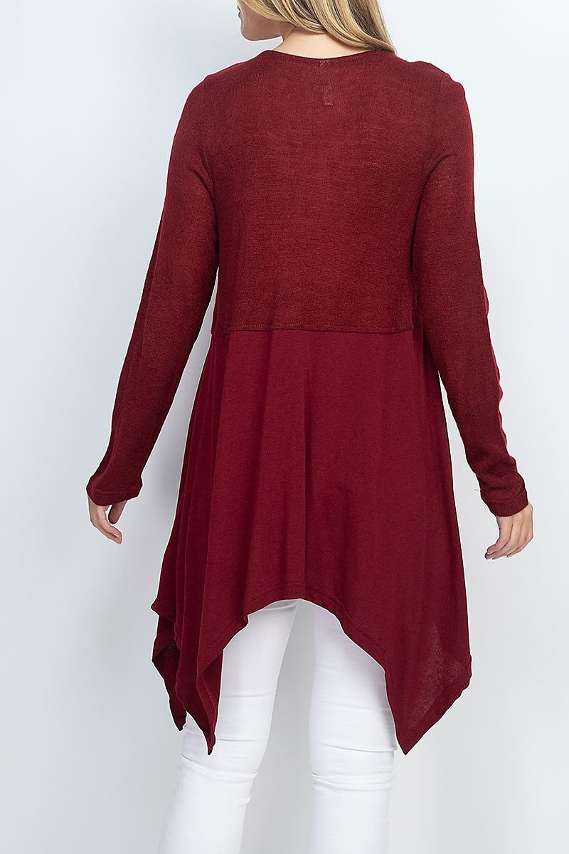 Velvet tape lace up center detail asymmetrical hem tunic top (EF1313)