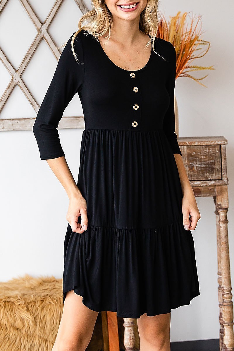 Round neck button front tiered dress (DED8060)