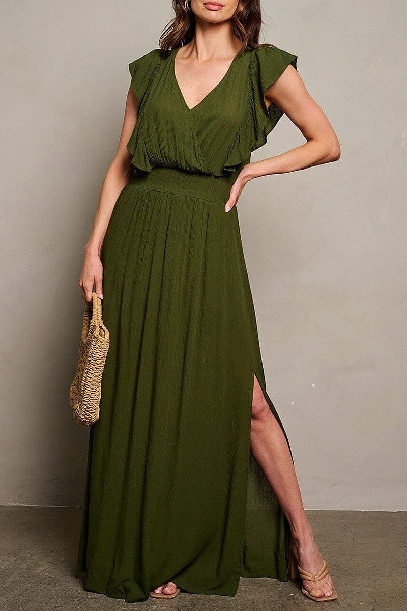 Short sleeve surplice smock waist maxi dress (EGWT1757)