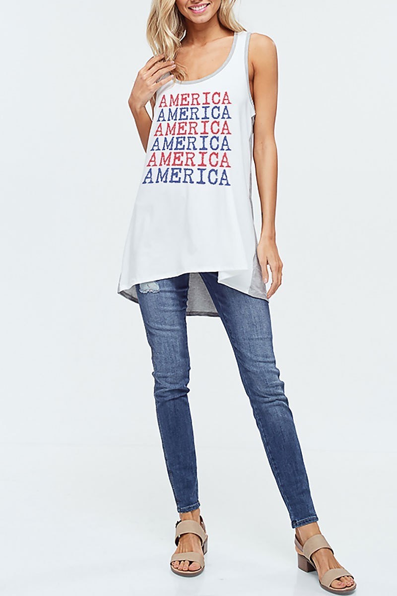 Color block america graphic top (EF4443)