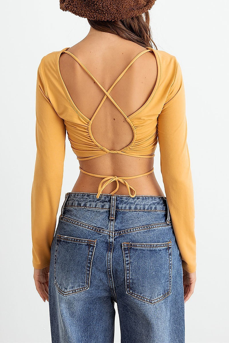 Crisscross ruched self tie detail crop top (TED2221)