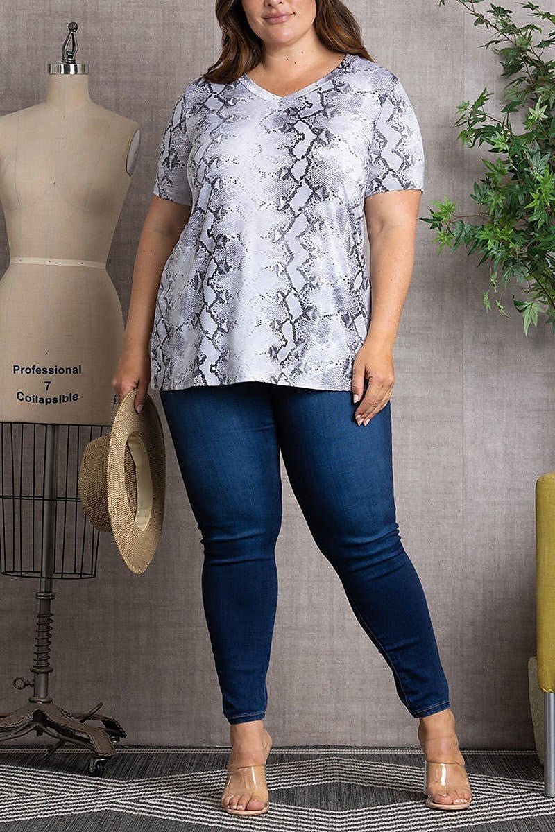 Snake print v-neck plus size tunic (EDSW3397)