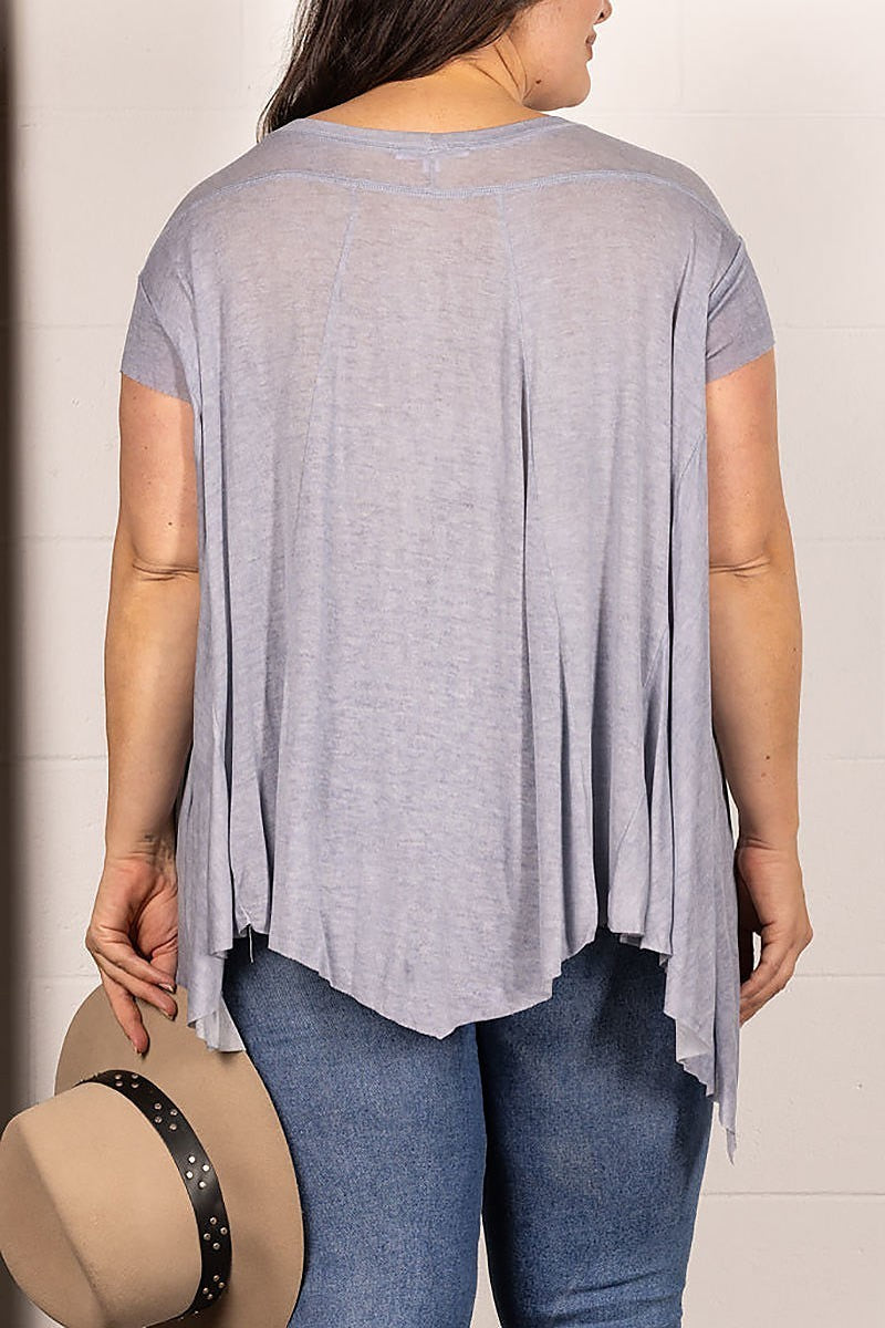 Oversize asymmetric hem tunic plus size knit top (EDSW4184)