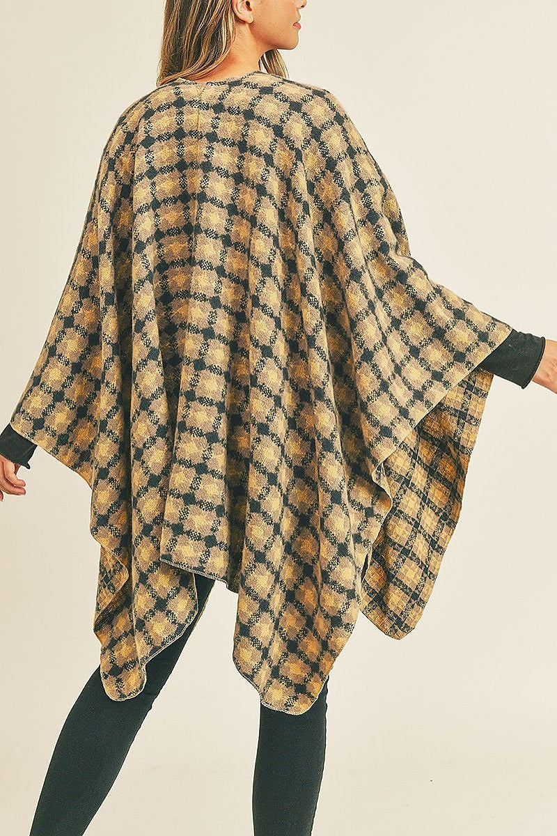 Plaid pattern ruana kimono (DGS5733)