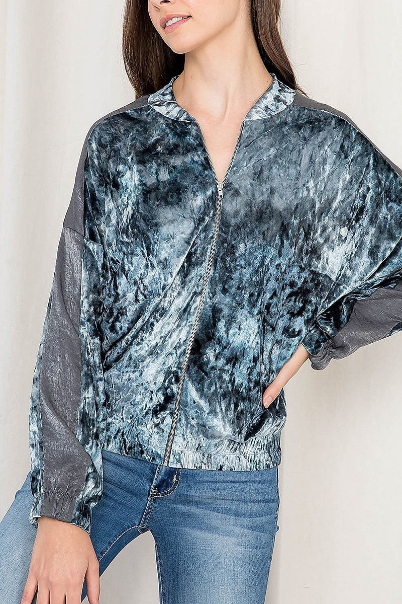 Tie dye velvet zip front bomber jacket (DGS5558)