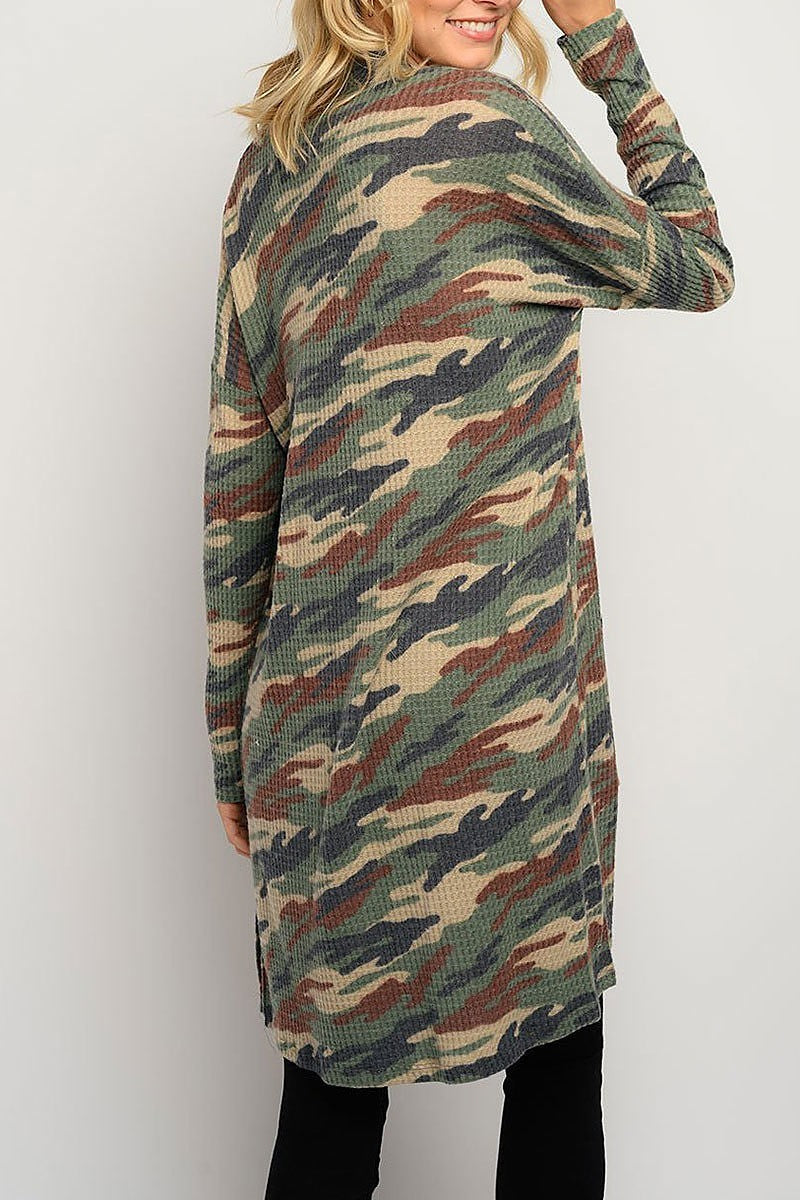 Camo print long sleeve cardigan (EDWT3257)