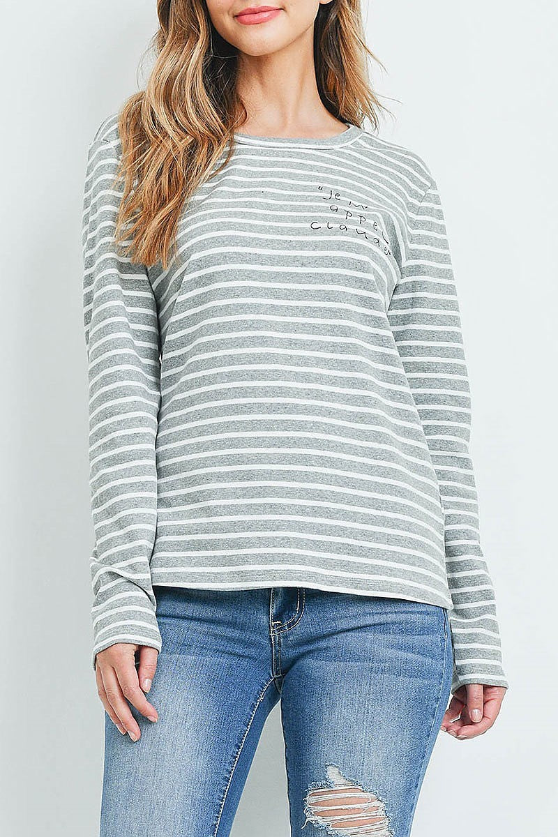 Round neck stripe graphic top (ED9030)