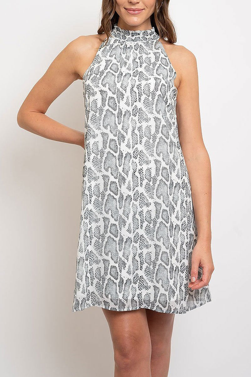 Smocked neck animal print dress (EDWT2072)