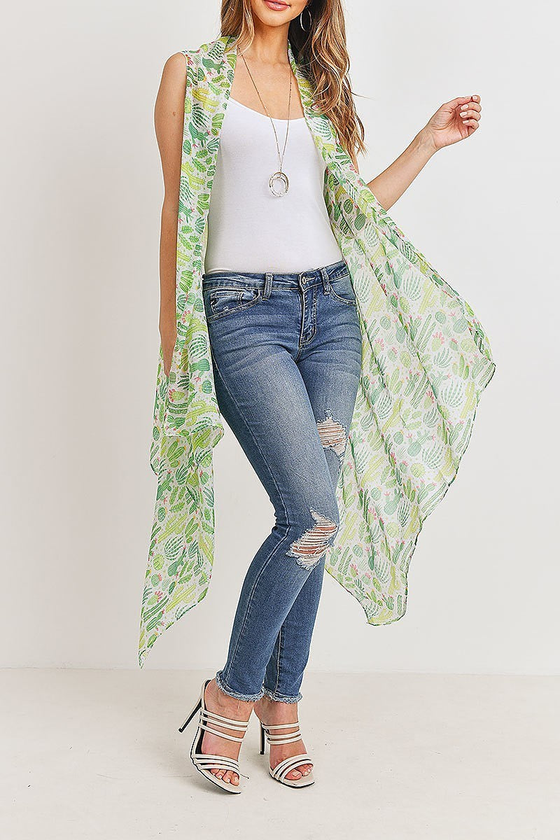 Cactus long open front kimono vest (DGS5172)