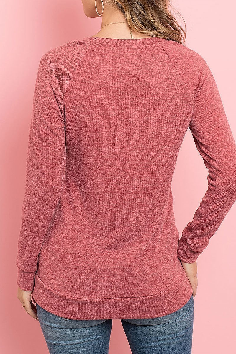 Knit front pocket long sleeved top (ED8327)