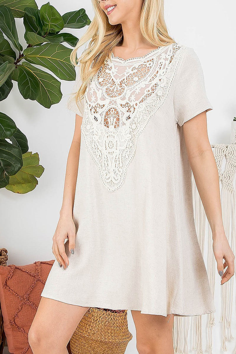 Lace trim loose fit tunic dress (DED7114)