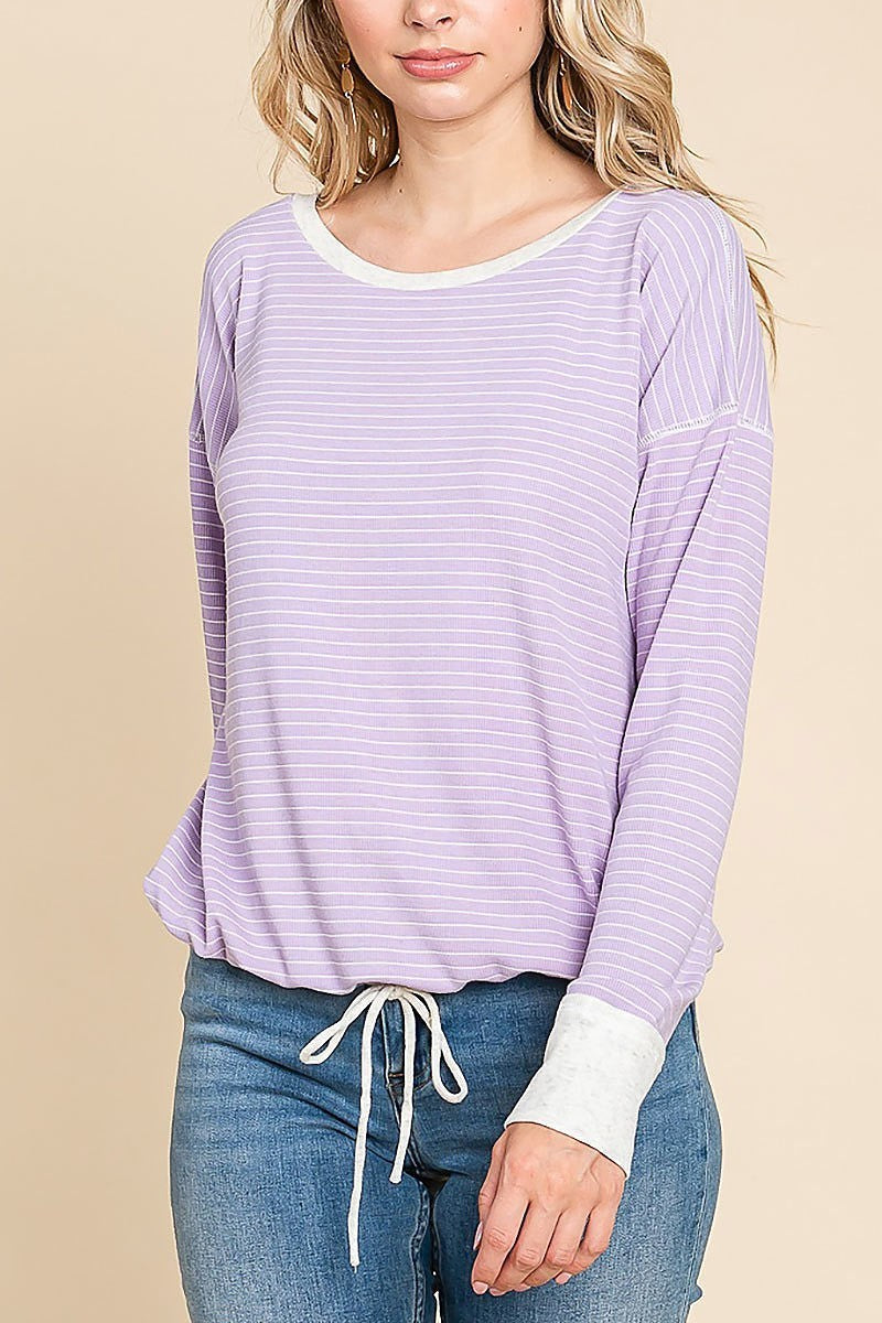 Boatneck stripe knit pullover (EDH1404)