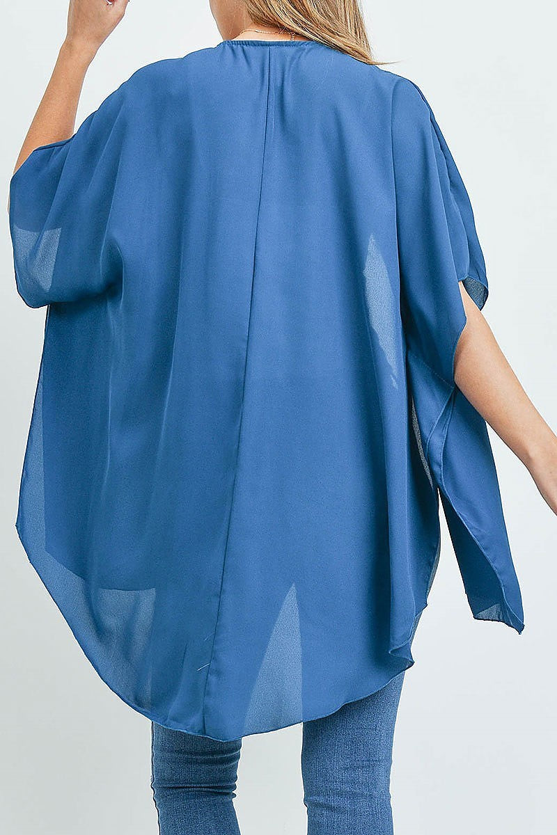 Sheer solid hi lo kimono top (ED9811)