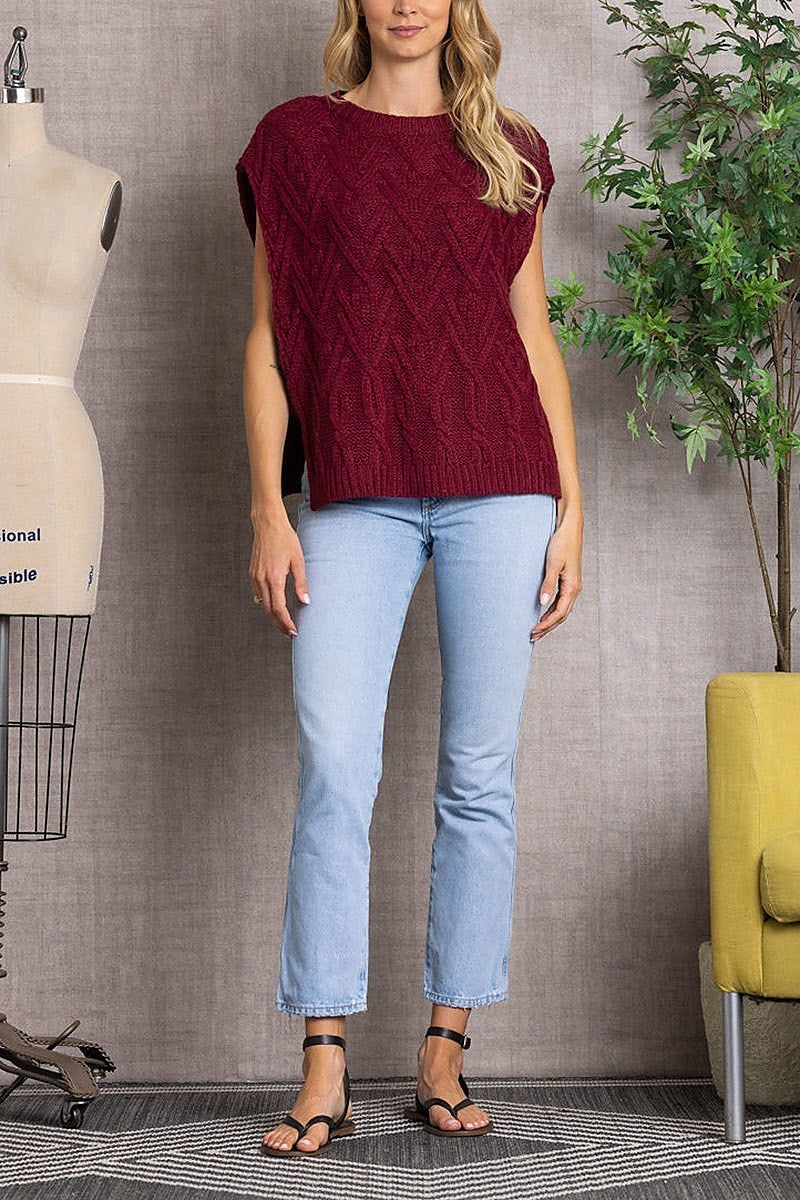 Cable knit open side sweater vest (EDSW3389)