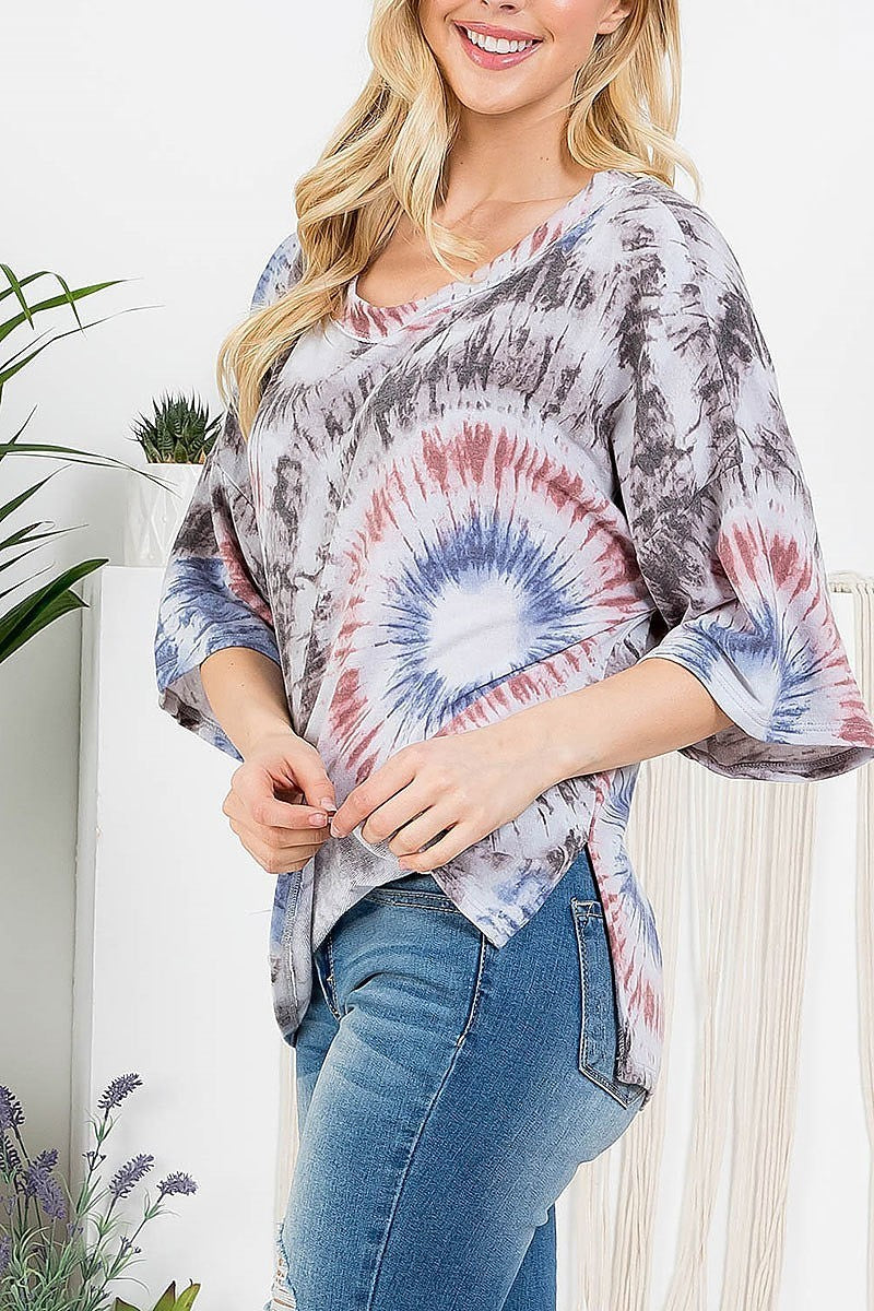 Scoop neck tie dye loose fit top (EF2874)